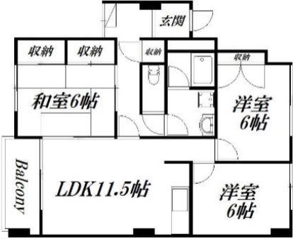 小豆餅クローバービル(3LDK/2階)の間取り写真