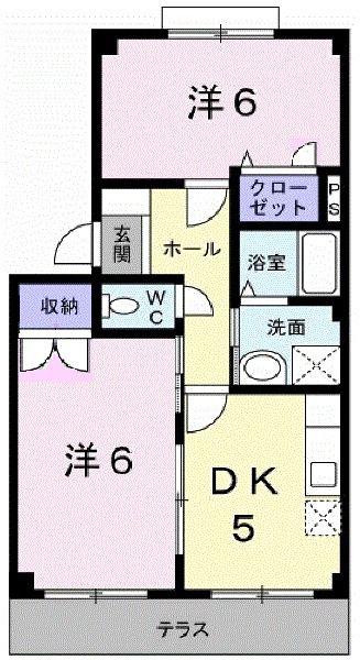 シャレール花見(2DK/1階)の間取り写真