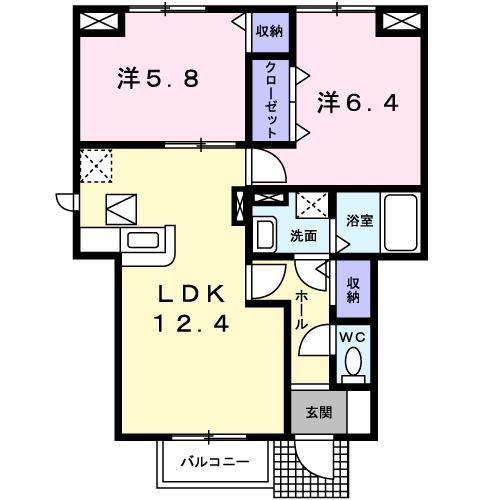 クリエイト(2LDK/1階)の間取り写真