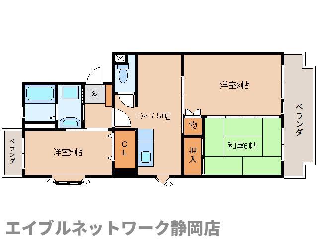 ビューネ松富I(3DK/3階)の間取り写真