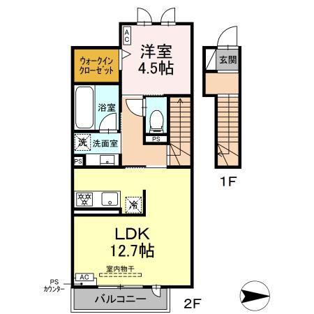COZY SPACE(1LDK/2階)の間取り写真