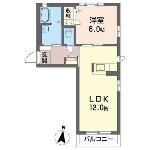 カウベル(1LDK/2階)の間取り写真