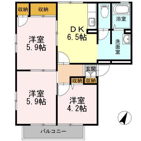 エクセル岸A(3K/1階)の間取り写真