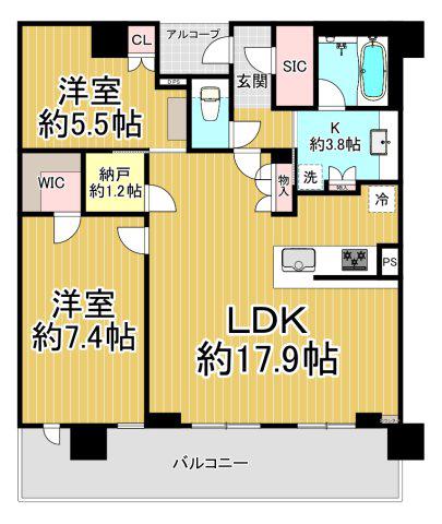 ジオタワー宝塚グランレジスTHE サウス(2SLDK/21階)の間取り写真