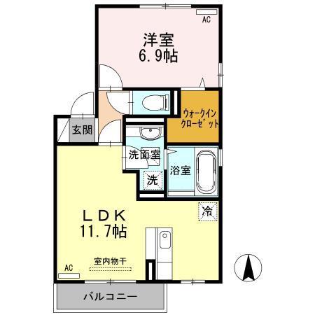 メルベーユC(1LDK/1階)の間取り写真