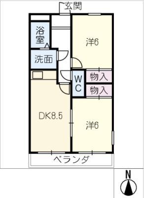 サンヨコカワ(2DK/1階)の間取り写真