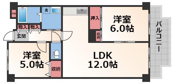 友井グレイス(2LDK/5階)の間取り写真