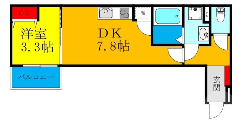 クレアール岸部(1DK/3階)の間取り写真