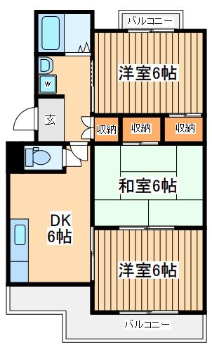 代官サニーハイツ(3DK/2階)の間取り写真