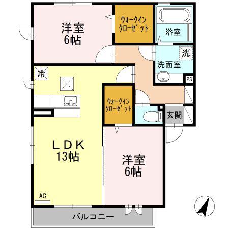 アーバングリーン長尾C棟(2LDK/1階)の間取り写真