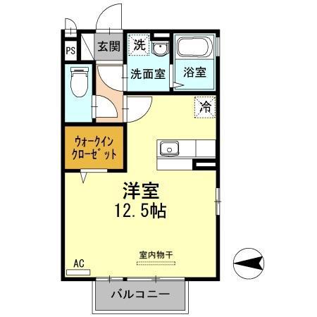 リビングタウン三原(ワンルーム/2階)の間取り写真