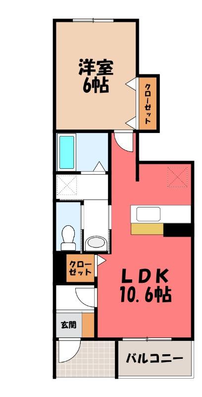 シャルマン・シャト-B(1LDK/1階)の間取り写真