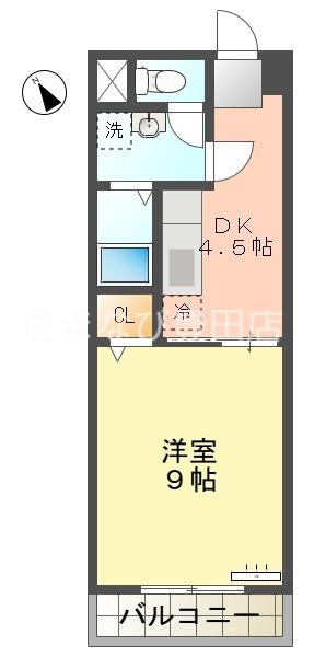 リバティベル三好丘(1DK/3階)の間取り写真