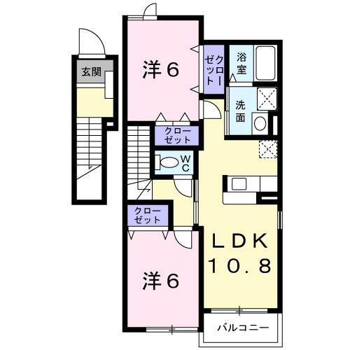 プラシードA(2LDK/2階)の間取り写真