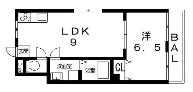 狭間マンション(1LDK/3階)の間取り写真