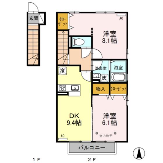 セジュールラソワ(2DK/2階)の間取り写真