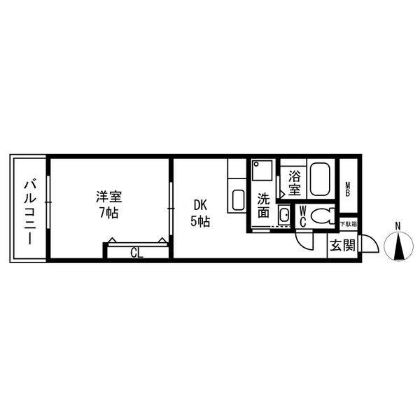 ドゥジェ―ムなら(1DK/6階)の間取り写真