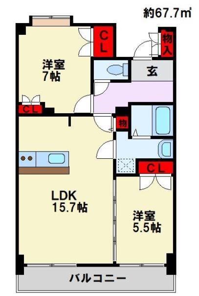 ルワージュ八幡駅前I(2LDK/10階)の間取り写真