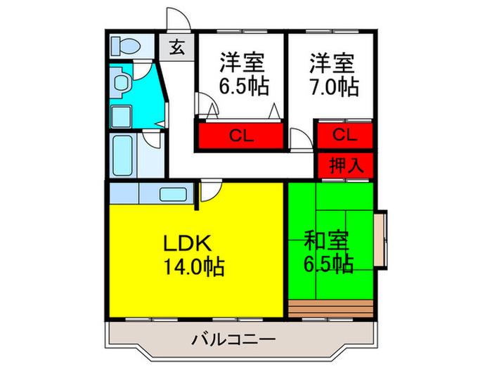 大阪モノレール本線 少路駅(大阪モノレール) 徒歩15分 7階建 築30年(3LDK/7階)の間取り写真