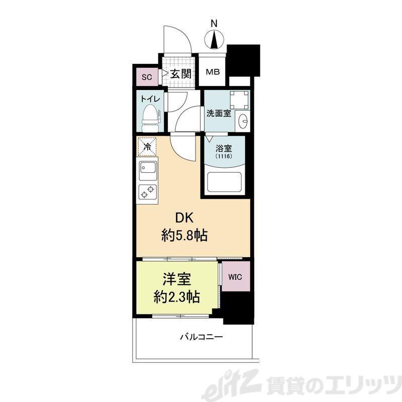 セレニテ江坂グランデ(1DK/12階)の間取り写真