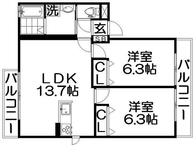 フィオーレ(2LDK/2階)の間取り写真