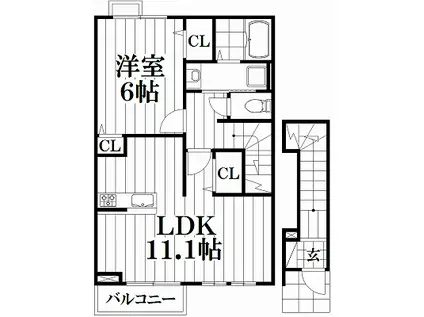 ミルト諸福(1LDK/2階)の間取り写真