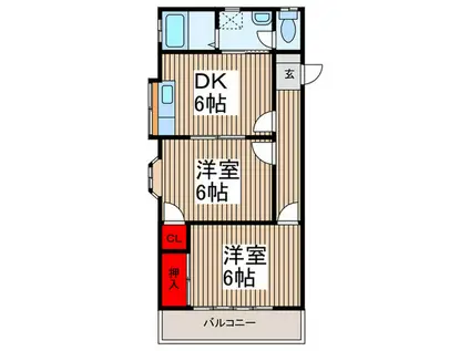 ハイツウェルトII(2DK/1階)の間取り写真