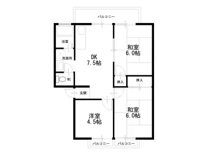 ハイツ椿園II(3DK/1階)の間取り写真
