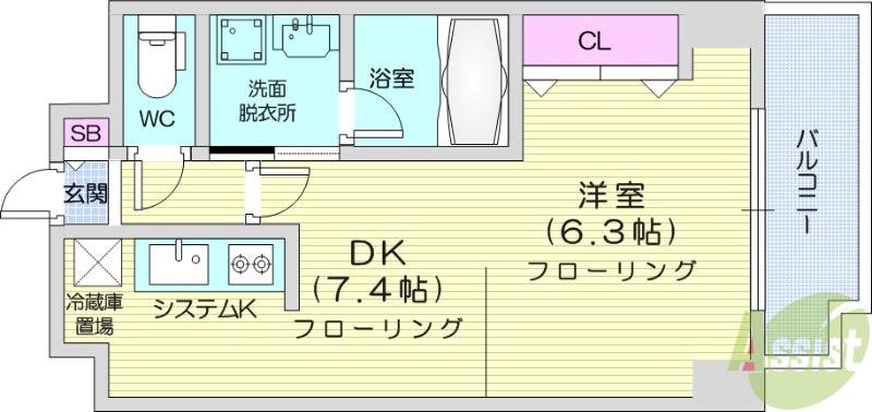 しゃとれ山手町(1DK/3階)の間取り写真