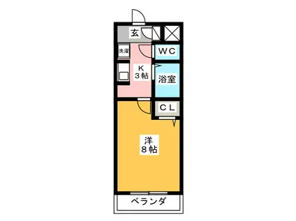 クレアール虹ヶ丘(1K/4階)の間取り写真