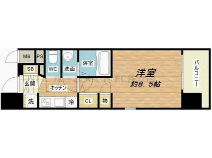 スワンズシティ心斎橋ルーノ(1K/6階)の間取り写真