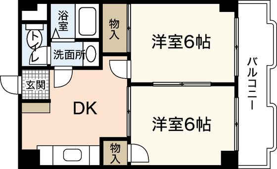 ネオデラサンテ(2DK/1階)の間取り写真