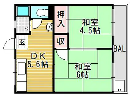 若葉ハイツ(2DK/2階)の間取り写真