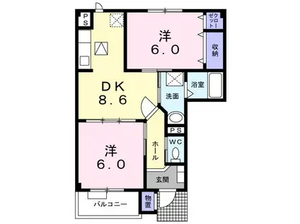 サンリットヒルズB(2DK/1階)の間取り写真