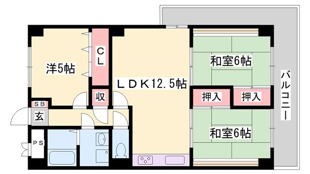 メゾン花北(3LDK/4階)の間取り写真