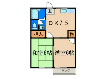 ハイツベルヴュー(2DK/1階)の間取り写真