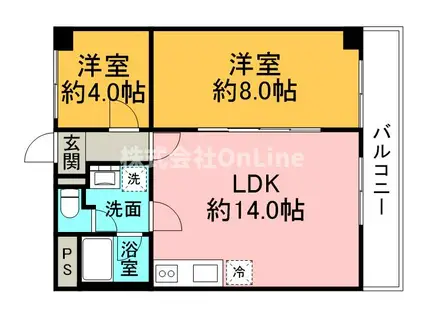 若江岩田パークマンションB棟(2LDK/1階)の間取り写真