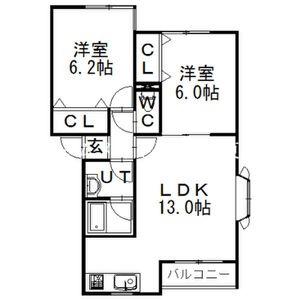 ゼルダIII(2LDK/2階)の間取り写真
