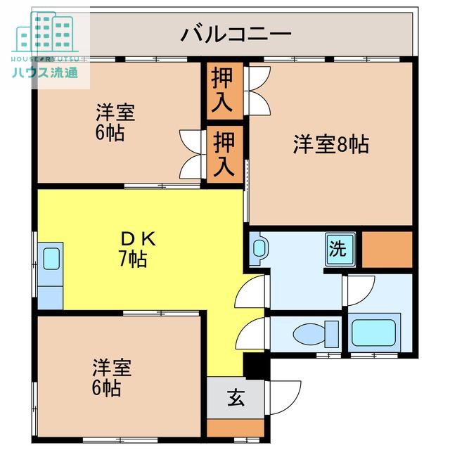 岩見七福ビル(3DK/2階)の間取り写真