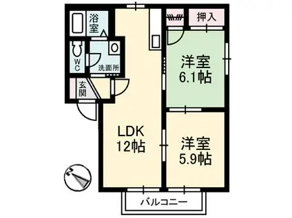 フレグランス中山台D棟(2LDK/2階)の間取り写真