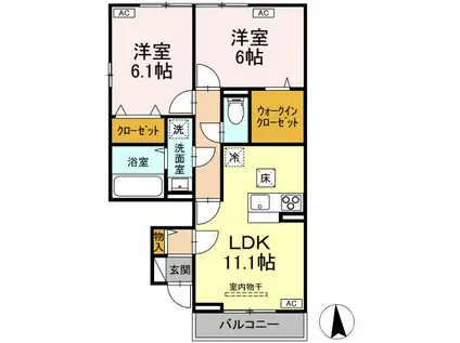 ガーネット I(2LDK/1階)の間取り写真