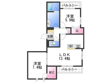 BEREO WAKAYAMA(2LDK/2階)の間取り写真