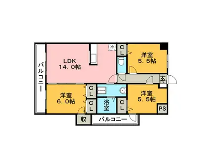 クレールヴィラ(3LDK/6階)の間取り写真