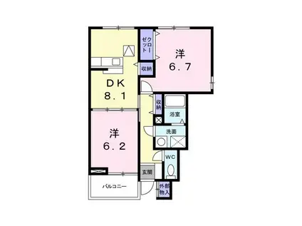 イリーデ上田B(2DK/1階)の間取り写真