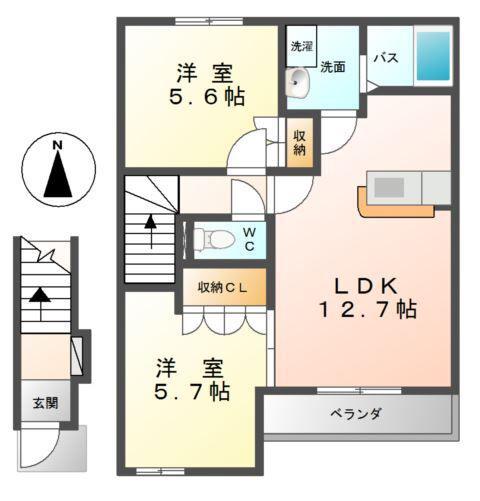 サンフィール(2LDK/2階)の間取り写真