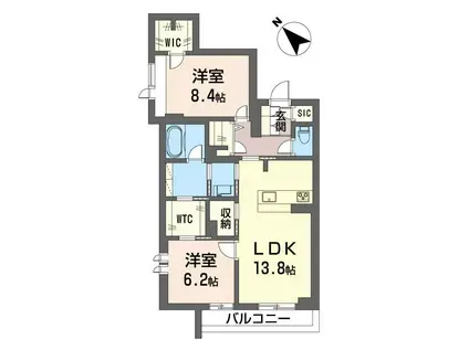 フェリシード野沢(2LDK/3階)の間取り写真