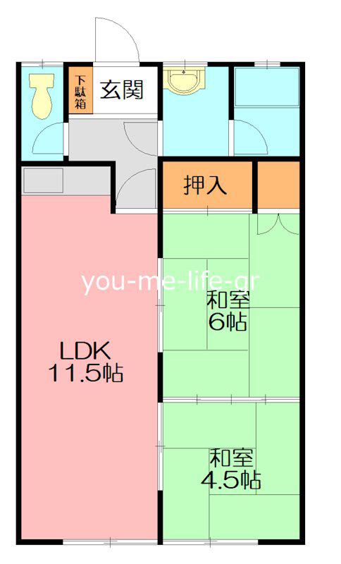 石井アパートPART1B棟(2LDK/1階)の間取り写真