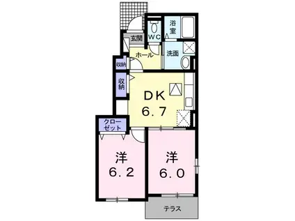 デーアB棟(2DK/1階)の間取り写真