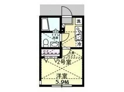 ベイルーム滝頭(1K/2階)の間取り写真