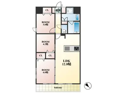 スプランディッド上野ノース(3LDK/3階)の間取り写真